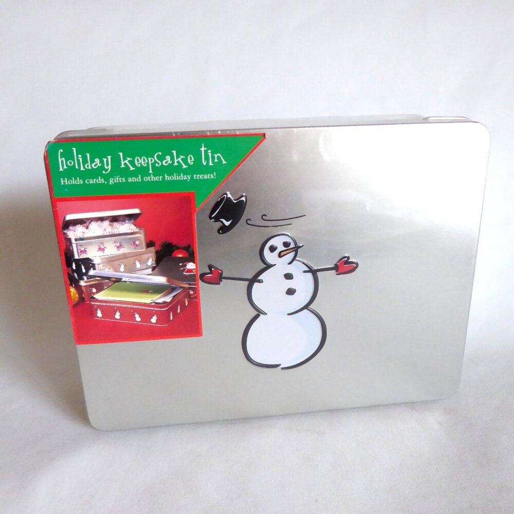 NEW CHRISTMAS SNOWMAN HOLIDAY KEEPSAKE STORAGE TIN BOX CONTAINER STORE